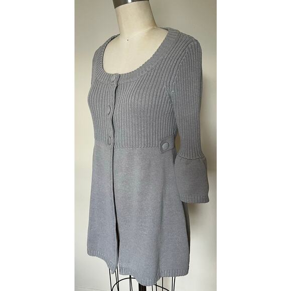 One A Gray Bell Sleeve Tunic Sweater Retro Boho Twee Coquette Cotton Blend L $45 - Picture 2 of 12